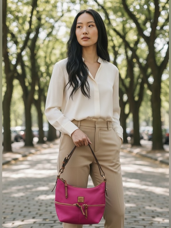 Dooney & Bourke Handbags - Dooney & Bourke Hot Pink Nylon Hobo Shoulder Bag | Leather Trim | Lightweight